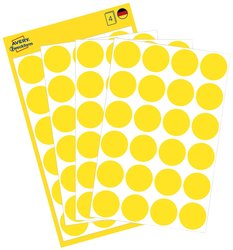 Kropki samoprzylepne AVERY Zweckform (Ø 18 mm, 96 punktów samoprzylepnych na 4 arkuszach, papier, mat) żółte Avery-Zweckform 3007 Etykiety do oznaczników Ø 18 mm żółty 96 szt. Trwały Papier