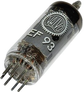 Lampa elektronowa EF EF 93 = 6 BA 6  EF 93 = 6 BA 6 Ilość biegunów 7 Trzonek B7G Opis: Pentoda RF