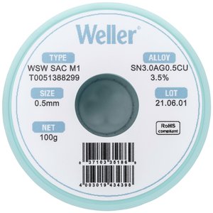 Cyna lutownicza bezołowiowa Weller WSW SAC M1 szpula Sn3,0Ag0,5Cu 100 g 0.5 mm