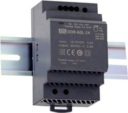 Przetwornik DC/DC na szynę DIN Mean Well DDR-60L-24 DDR-60L-24 24 V/DC 2.5 A 60 W Ilość wyjść:1 x