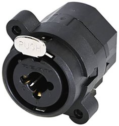 3-biegunowe gniazdo panelowe XLR połączone z gniazdem jack 6,35 mm, stereo, bez styku „przełączania”, pionowy montaż na PCB Złącze męskie XLR Rean AV RCJ6FI-V RCJ6FI-V, gniazdo, 1 szt.