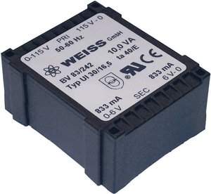 Transformator niskoprofilowy Weiss Elektrotechnik 10VA 2X9V/556mA