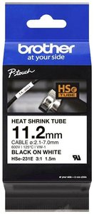 Taśma do nadruku termokurczliwa  Brother HSe HSE231E  Kolor taśmy: biały Kolor nadruku:czarny 11.2 mm 1.5 m