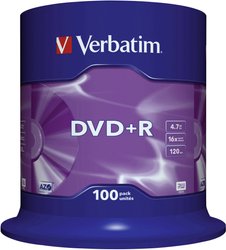 Verbatim DVD+R 4,7 GB 16x 100 szt. na szpuli DVD+R Verbatim 43551 100 szt.