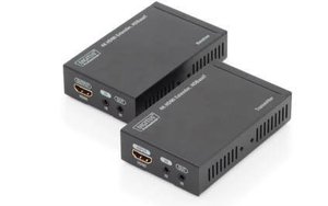 Extender KVM HDMI - zestaw składa się z nadajnika i odbiornika - wzmacniacz audio/wideo - HDBaseT - 4K 2K Ultra HD przy 30 Hz - 70 m zasięg transmisji - czarny Ekstender (przedłużenie) HDMI Digitus DS-55500, przez kabel sieciowy RJ45, 70 m