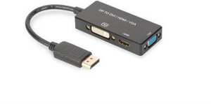 Konwerter DisplayPort Digitus AK-340418-002-S, [1x złącze męskie DisplayPort - 3x DVI-D, złącze żeńskie HDMI, złącze żeńskie VGA]