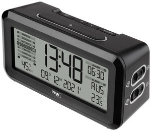 Budzik TFA Dostmann Digitaler Funk-Wecker mit Raumklima BOXX2 60.2562.01, czarny, srebrny