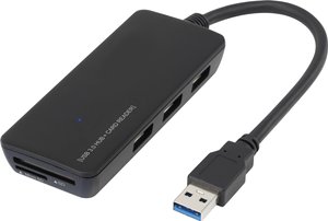 Hub USB 3.2 Gen 1 (USB 3.0) Renkforce  3 Porty wbudowany czytnik kart pamięci SD czarny