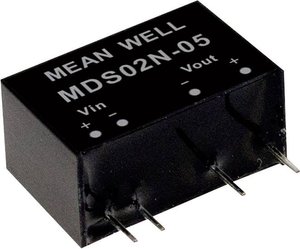 Moduły przetwornicy MEANWELLL DC/DC Seria MDS02 SIP/SIL7 Obudowa Pojedyncze wyjście Stosunek napięcia wejściowego: 1:1 Moc: 2W nieregulowane Medyczne Moduł przetwornicy DC/DC Mean Well MDS02N-05 MDS02N-05, 2 W, 400 mA, 1 szt.