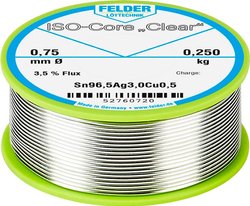 Cyna lutownicza Felder Löttechnik ISO-Core ''Clear'' SAC305 szpula Sn96,5Ag3Cu0,5  0.250 kg 0.75 mm