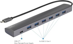 Hub USB 3.1 Gen 1 Renkforce  6+1 Port z złączem zasilania Pass-Through, aluminiowa obudowa srebrny