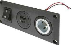 Gniazdo do zabudowy z podwójnym gniazdem USB-C/a + 1 gniazdem zasilania ProCar 67346010 Obciążalność prądu maks.: 20 A 12 V, 24 V