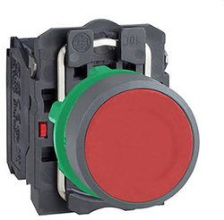 Przycisk kompletny, plastikowy, chwilowy, czerwony, 22mm, 1Ö+1S, w kolorze szarym Akcesoria rozdzielacza Schneider Electric XB5AA45C0 , , , 1 szt.
