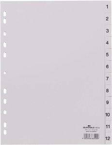 Rejestr Durable 6512 DIN A4 1-12 tworzywo sztuczne szary 12 zakładek wytłoczone zakładki
