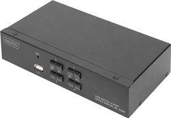 Digitus 4-portowy przełącznik KVM HDMI - pojedynczy wyświetlacz - UHD 4K - złącza USB/audio, USB 2.0, Hotkey, pilot zdalnego sterowania Przełącznik KVM, HDMI Digitus DS-12880, 3840 x 2160 Pixel, Ilość przełączalnych PC: 4