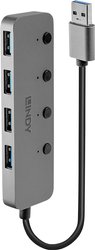 Hub USB 3.0 LINDY 4 Port USB 3.0 Hub mit Ein-/Ausschaltern 4 Porty indywidualne wyłączanie szary