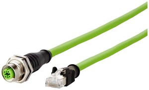 Kabel Ethernet przemysłowy M12, kodowanie D, 5,0 m, gniazdo M12 proste - wtyk RJ45 prosty, łańcuch kablowy, skrętny, PUR Kabel LAN Metz Connect 142M4D25050, 1 szt., M12, CAT 5e, S/UTP, 5.00 m, zielony