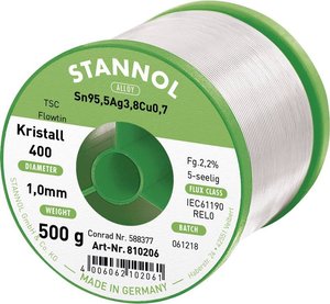 Cyna lutownicza bezołowiowa Stannol Ecology TS szpula Sn95,5Ag3,8Cu0,7 REL0 500 g 1 mm