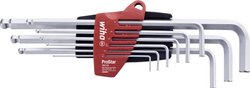 Zestaw kluczy trzpieniowych w uchwycie ProStar, 10-częściowy sześciokątny łeb kulkowy. chrom matowy w blistrze (07192) Zestaw kluczy trzpieniowych Wiha  07192 sześciokąt 9 szt.