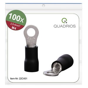 Oczkowe końcówki kablowe, zestaw 100 szt., M4, przekrój 2,5 - 4 mm² Quadrios 22C451 Końcówka oczkowa 1 zest.
