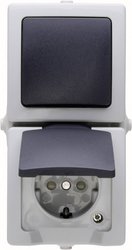 Wyłącznik, Przełącznik schodowy, Gniazdo sieciowe z klapką Kopp Nautic 138556008, szary