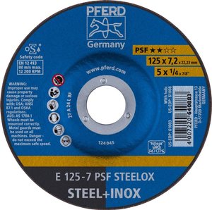 PFERD 62012640 Psf Steelox Tarcza tnąca wygięta Średnica 125 mm Średnica otworu 22.23 mm  10 szt.