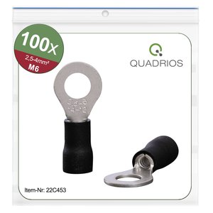 Końcówki kablowe oczkowe, zestaw 100 szt., M6, przekrój 2,5 - 4 mm² Quadrios 22C453 Końcówka oczkowa 1 zest.