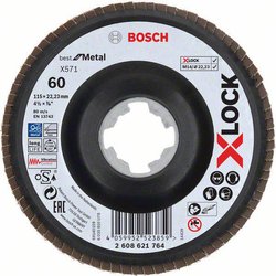 Ściernica lamelkowa X-LOCK, metalowa, kątowa, ziarnistość 60, X571, 115 mm, ziarnistość 60 Tarcza lamelkowa Bosch Accessories X-LOCK 2608621764 Średnica 115 mm 1 szt.