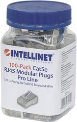 Zestaw Intellinet 100 szt. Cat5e wtyk modułowy RJ45 Pro Line STP 3-punktowe połączenie żył do drutu plecionego i drutu pełnego 100 wtyczek w dzbanki 50 μ pozłacanych stykach Złącze męskie RJ45 Intellinet 790529, CAT 3, CAT 4, CAT 5, CAT 5e, piny:8P8C, 100