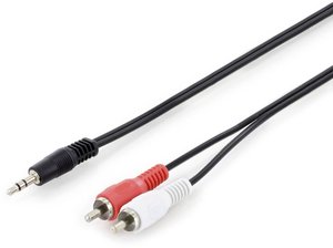 Kabel-przejściówka audio Digitus, stereo 3,5 mm - 2x RCA, wtyk/wtyk, 2,5 m, 2x0.10/10, czarny Kabel Jack / Cinch Digitus DB-510300-025-S pojedynczy ekran, okrągły 2.50 m