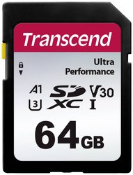 Karta pamięci SDXC Transcend TS64GSDC340S, 64 GB, A1 Application Performance Class, v30 Video Speed Class, UHS-Class 3, 160 MB/s / 50 MB/s