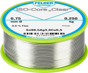Cyna lutownicza Felder Löttechnik ISO-Core ''Clear'' SAC305 szpula Sn96,5Ag3Cu0,5  0.250 kg 0.75 mm