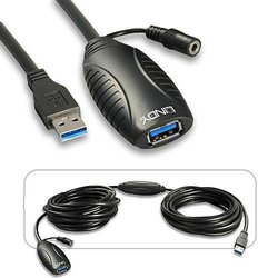 Kabel USB LINDY LINDY USB 3.0 Active Extension 10m, USB 3.2 Gen1 (USB 3.0), Złącze męskie USB-A, Złącze żeńskie USB-A, 10.00 m