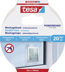 Taśma montażowa tesa® do powierzchni przezroczystych i szkła 20kg/m, dwustronna taśma klejąca - idealna do mocowania przedmiotów do powierzchni przezroczystych Taśma montażowa tesa tesa® Powerbond 77741-00000-00 GLASS (D x S) 5 m x 19 mm 5 m 1 szt.