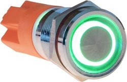 Stalowy przycisk ze mikroprzełącznik, IP67, IK10, LED zielony (5 V), 12 mm, wklęsły Przełącznik przyciskowy Joy-it Button12E-03 Button12E-03, 1 szt.