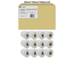 Kompatybilny z papierem termicznym powlekanym Zebra 800264-605 (12x 475 / 102x152mm), ograniczona odporność na wilgoć i tłuszcz, perforowany - marka: G&,G Etykiety do drukarek etykiet G&G RL-P-S2011-102*152*475-BK/WT, 102 x 152 mm, Etykieta uniwersalna
