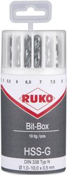 Zestaw wierteł krętych DIN 338 typ N, HSS-G - 19 szt. Zestaw wierteł krętych do metalu RUKO 214225 1 zest.
