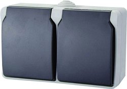 Podwójne uziemiające gniazdo kontaktowe, poziome Gniazdo elektryczne podwójne GAO 9872 szary