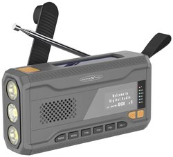 Radiotelefon alarmowy Reflexion TRA562DAB DAB, UKW korba ręczna, Funkcja powerbanku, latarka kieszonkowa, wielokrotne ładowanie, panel słoneczny, ochrona przeciwbryzgowa szary