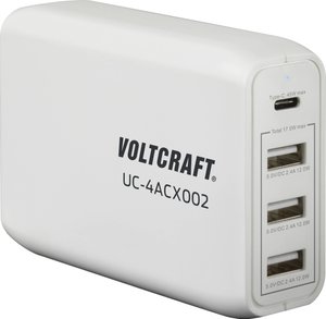 VOLTCRAFT UC-4ACX002 Ładowarka USB 62 W gniazdo Maksymalne natężenie wyjściowe 3400 mA Ilość wyjść: 4 x USB, złącze żeńskie USB-C (Power Delivery)