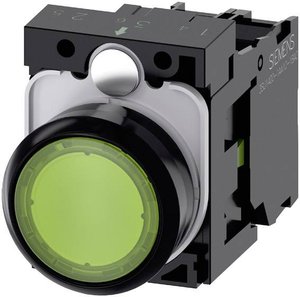 Przycisk podświetlany  Siemens 3SU1102-0AB40-1BA0 pierścień przedni z tworzywa sztucznego, siłownik płaski zielony   1 szt.
