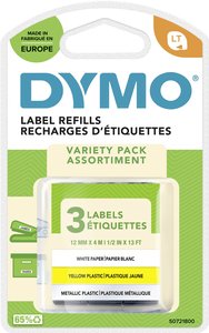 Taśma do nadruku DYMO S0721800, 12 mm x 4 m, Kolor taśmy: hyper yellow, srebrny, biały / Kolor nadruku: czarny