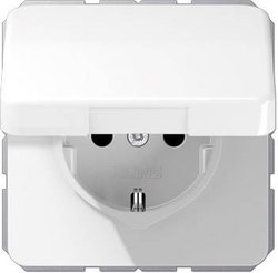Jung CD1520BFKLWW Gniazdo uziemienia 16A 250V pokrywa na zawiasach nietłukąca alpejska biel Gniazdo sieciowe z klapką Jung CD1520BFKLWW śnieżnobiały