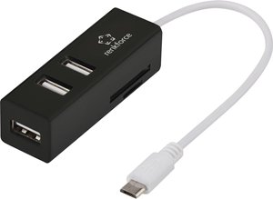 Hub USB 2.0 Renkforce RF-4995192 3 Porty wbudowany czytnik kart pamięci SD, z funkcją OTG czarny