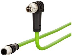 Kabel Ethernet przemysłowy M12, kodowanie X, 2,0 m, złącze M12 proste - złącze M12 kątowe, kodowanie pod kątem 135°, PUR Kabel LAN Metz Connect 142M2X1B020, 1 szt., M12, CAT 6a, S/FTP, 2.00 m, zielony