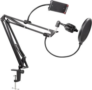 Statyw mikrofonowy Renkforce RF-MCS-200, filtr pop i uchwyt na telefon Statyw mikrofonowy stołowy Renkforce RF-MCS-200 RF-4738578 1 szt.