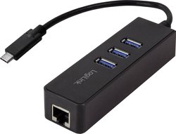 Przejściówka, adapter USB 3.2 Gen 1 (USB 3.0) LogiLink UA0283, [1x złącze męskie USB-C 3.2 (USB 3.0) - 1x złącze żeńskie RJ45, złącze żeńskie USB-A 3.2 Gen 1 (USB 3.0)]