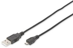 Kabel przyłączeniowy USB 2.0, typ A - micro B, wtyk/wtyk, 1 m długości, kompatybilny z USB 2.0, czarny Kabel USB Digitus DB-300127-010-S, USB 2.0, Złącze męskie USB-A, Złącze męskie USB Micro-B, 1.00 m