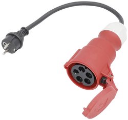 as - Kabel adaptera Schwabe E1, 0,3m H07RN-F 3G2.51. Bok: wtyczka bezpieczeństwa 230V 16A2. Strona: Złącze CEE czerwone 400V 16A 5-stykowe z odchylaną pokrywą AS Schwabe 61371 zasilanie adapter  16 A czarny 0.3 m H07RN-F 3G 2,5 mm²