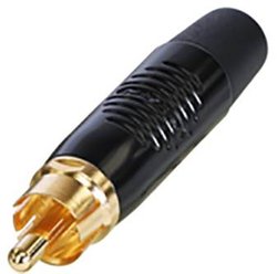 Złącze kablowe Cinch (RCA) z pozłacaną, chromowaną na czarno obudową, czarny boot Złącze męskie RCA/Cinch Rean AV RF2C-B-0 RF2C-B-0, złącze męskie, 1 szt.
